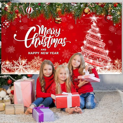 Irenare Christmas Backdrop Merry Christmas Banner Party Decoration Xmas Photography Background Photo Props for Winter Holiday New Year Eve Family Party Decoration Supplies(Tree) - style: Tree