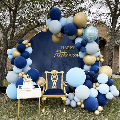 6x6ft Polyester Happy Retirement Round Backdrop Cover Navy Blue Marble Texture Happy Retirement Circle Photography Background for Men Retirement Party Decor Banner Photo Booth Props - size: 6x6ft-Diameter