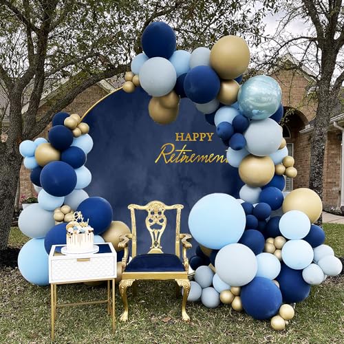 5x5ft Polyester Happy Retirement Round Backdrop Cover Navy Blue Marble Texture Happy Retirement Circle Photography Background for Men Retirement Party Decor Banner Photo Booth Props - size: 5x5ft-Diameter