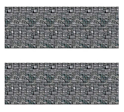 Beistle Brick Stone Wall Backdrops, 4’ x 30’, 2 Pack – Medieval Party Decorations, Medieval Decor Background, Photo Backdrop, Easy to Adhere Wall Covering, Stone Backdrop, Halloween Party Decorations - style: Stone Wall - 2 Piece