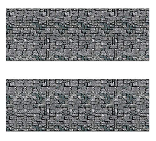 Beistle Brick Stone Wall Backdrops, 4’ x 30’, 2 Pack – Medieval Party Decorations, Medieval Decor Background, Photo Backdrop, Easy to Adhere Wall Covering, Stone Backdrop, Halloween Party Decorations - style: Stone Wall - 2 Piece