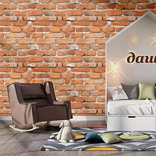 Faux Brick Peel and Stick Wallpaper 17.7" x 197" Contact Paper for Cabinets 3D Brick Wall Backdrop Self-Adhesive Wallpaper Red Bricky Textured Vintage Removable Wall Paper for Fireplace Kitchen Vinyl - size: 17.7" x 197"