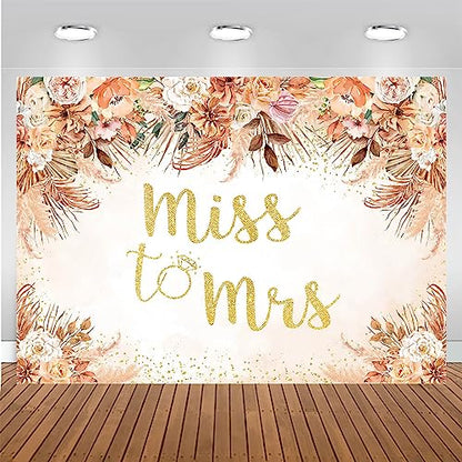 Mocsicka Fall Bridal Shower Backdrop Autumn Leaves Boho Wedding Miss to Mrs Party Decoration Pampas Grass Rust Terracotta Flower Bachelorette Party Banner Photo Props (Terracotta, 7x5ft(82''x60'')) - size: 7x5ft(82''x60'')