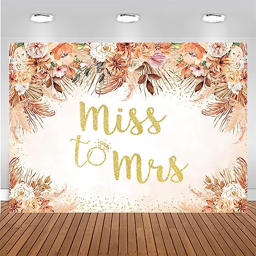 Mocsicka Fall Bridal Shower Backdrop Autumn Leaves Boho Wedding Miss to Mrs Party Decoration Pampas Grass Rust Terracotta Flower Bachelorette Party Banner Photo Props (Terracotta, 7x5ft(82''x60'')) - size: 7x5ft(82''x60'')