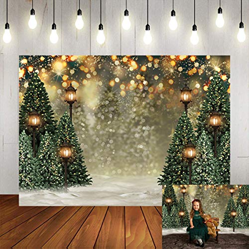 Mocsicka Winter Forest Landscape Backdrop Snowy Christmas Pine Tree Halo Spots Photography Background Winter Wonderland Forest Family Party Wall Decoration Photo Studio Props (5x3ft) - size: 5x3ft