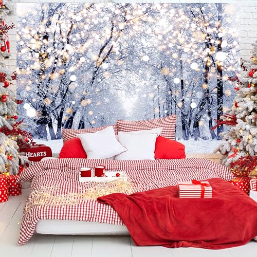 Winter Scene Backdrops 8x6 FT Wonderland Snowflake Photography Background Bokeh Glitter White Snow Forest Christmas Party Backdrop Dec Tree Landscape Kids Photobooth Photo Studio Props - color: White-Road, size: 8x6 FT