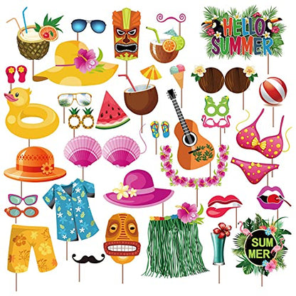 Oarkive 38pcs Luau Photo Booth Props - Paper Material - Party Photobooth Props - Beach Party - Coastal Theme - Decorative Cutout