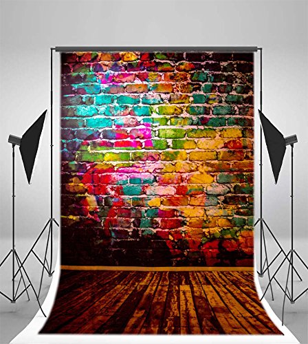AOFOTO 4x6ft Graffiti Brick Wall Photography Background Grunge Colored Texture Backdrop Party Decoration Punk Music Rock Vocal Concert Trendy Hip Hop Stylish Art Portrait Photo Studio Props Wallpaper - size: 4x6ft