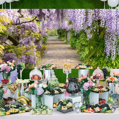 20x10ft Background for Purple Cirrus Pathway Photography Backdrop Purple Wisteria Violet Vine Wedding Ceremony Anniversary Honeymoon Birthday Children Adults Photo Studio Vinyl Props - size: 20x10ft