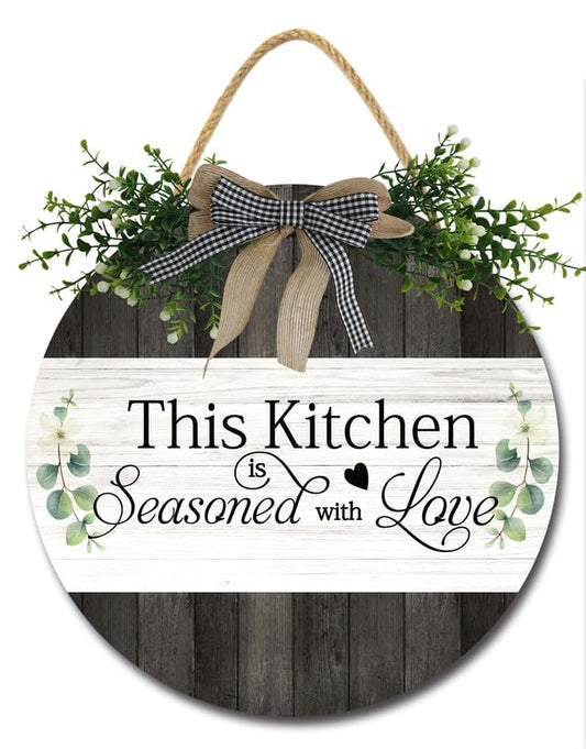 Bidesign This Kitchen Is Seasoned With Love Kitchen Decor Farmhouse Kitchen Wall Decor Wooden Round Rustic Kitchen Door Sign for Home Decor Dining Room Cabinet Kitchen Decration