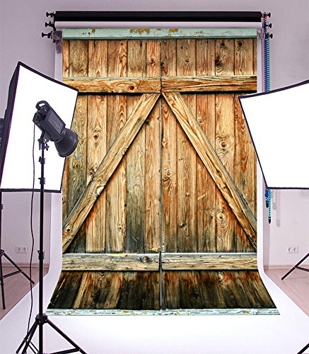 Laeacco 5x7ft Wood Backdrop Photography Background Barn Wooden Door Texture Rustic Grunge Countryside Background Portrait Studio Photoshoot Prop Favors Newborn Kids Baby Shower Children Birthday Party