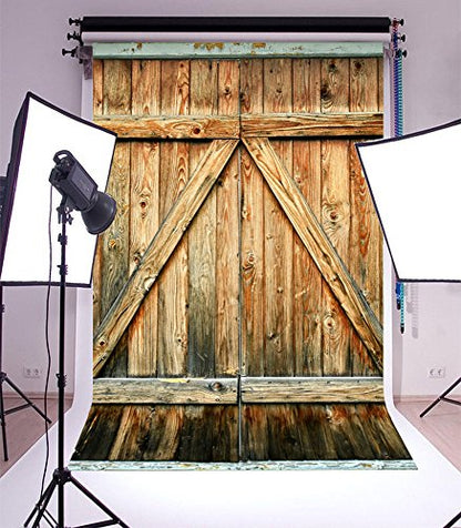 Laeacco 5x7ft Wood Backdrop Photography Background Barn Wooden Door Texture Rustic Grunge Countryside Background Portrait Studio Photoshoot Prop Favors Newborn Kids Baby Shower Children Birthday Party