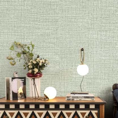 Green Grasscloth Peel and Stick Wallpaper 17.3"x120" Faux Linen Textured Contact Paper Removable Self Adhesive Vinyl Wallpaper for Bedroom Bathroom Kitchen Cabinets - color: Green, size: 17.3" x 120"