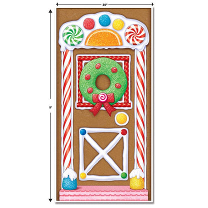 Beistle Gingerbread House Door Covers, 5’ x 30”, 3 Pieces – Magical Festive Winter Holiday Decor - Plastic for Indoor and Outdoor Use - Easily Display - Vibrant Candy Theme Christmas Decorations - style: Gingerbread House - 3 Piece