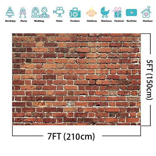 AIIKES 7x5FT Red Brick Wall Backdrop Brick Photography Backdrops Baby Birthday Party Graduation Home Decoration Background Photo Booth Studio Prop Banner 11-506 - size: 7x5ft