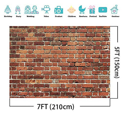AIIKES 7x5FT Red Brick Wall Backdrop Brick Photography Backdrops Baby Birthday Party Graduation Home Decoration Background Photo Booth Studio Prop Banner 11-506 - size: 7x5ft