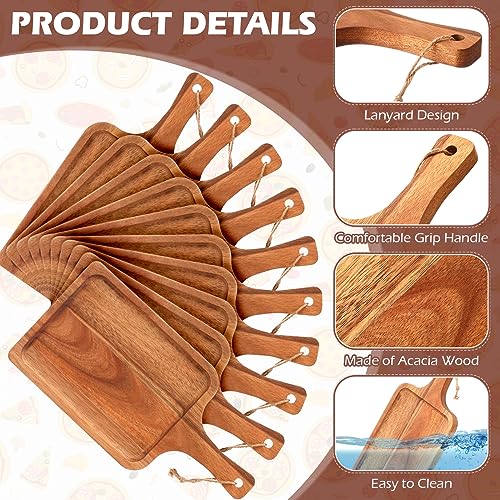 Tanlade 16 Pcs Acacia Wood Cutting Board with Handle Chopping Boards Decorative Charcuterie Platter Pizza Bread Cheese Fruit Serving Tray for Kitchen Counter Table Christmas Decorate(12 x 6 Inch) - size: 12 x 6 Inch