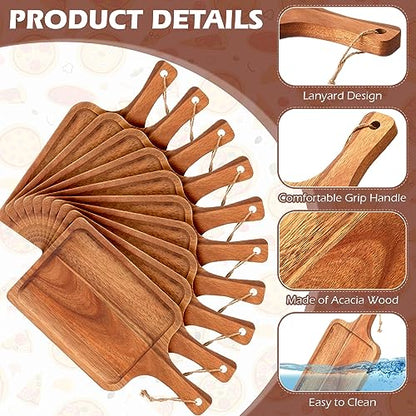 Tanlade 16 Pcs Acacia Wood Cutting Board with Handle Chopping Boards Decorative Charcuterie Platter Pizza Bread Cheese Fruit Serving Tray for Kitchen Counter Table Christmas Decorate(12 x 6 Inch) - size: 12 x 6 Inch