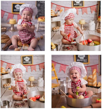 Baby Chef Outfit Apron And Chef Hat Set, Baby Photoshoot Props Boy Newborn Photography Costume Infant Bakery Outfits - color: Red Unisex