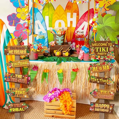 Hooqict 20 Pieces Hawaiian Luau Party Decorations Welcome to Tiki Party Directional Sign for Outdoor Summer Tropical Hawaiian Luau Tiki Birthday Party Decorations Supplies - style: Tiki