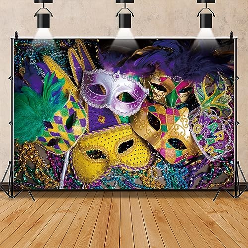 Mardi Gras Decorations Backdrop Masquerade Party Decorations Carnival Backdrop 10x8ft Banner Colorful Mask Dress Up Party Photography Background Fiesta Birthday Photo Studio Props - size: 10x8ft