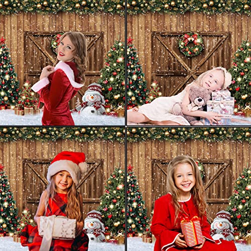 Christmas Backdrops for Photography Merry Christmas Background LFEEY 10x8ft Rustic Wood Door Winter Snowflake Christmas Tree Photo Background Xmas Party Backdrop Kids Family Portrait Photoshoot Props