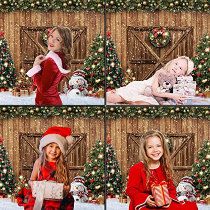 Christmas Backdrops for Photography Merry Christmas Background LFEEY 10x8ft Rustic Wood Door Winter Snowflake Christmas Tree Photo Background Xmas Party Backdrop Kids Family Portrait Photoshoot Props
