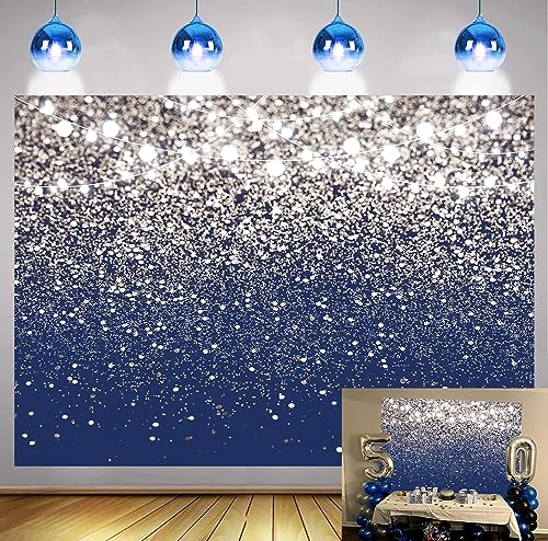 Royal Blue Backdrop Blue and Silver Glitter Backdrop for Photography,Prom,Graduation,New Year Party Banner Portrait Family Photo Props - color: Blue, size: 8x6ft