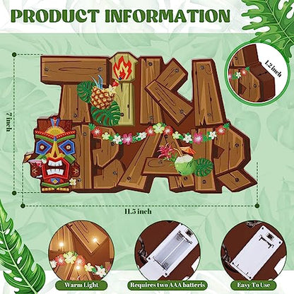 Geetery LED Tiki Bar Sign Wooden Tiki Bar Decor Hawaiian Luau Party Decoration Rustic Table Decorations LED Light Plaque for Aloha Hawaii Tropical Birthday Party Photo Props Patio Home Kitchen