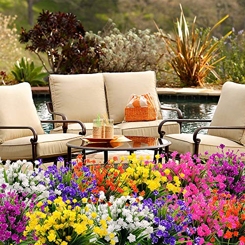 Grunyia 10 Bundles Artificial Daffodil Outdoors Flowers (Blue) - color: Blue-daffodil