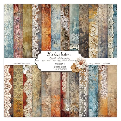 6'' Vintage Lace Scrapbook Paper Pad - 24 Sheets Double Sided Origami Cards for Junk Journal Collage Supplies Cards Decor Gifts Crafts DIY Wrapping Decorative Folded Photo Album - color: Vintage Lace