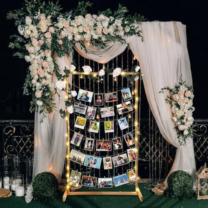 Colingmill 47 Inch Wedding Photo Display Frame Board with String Lights and 30 Clips Standing Picture Collage Board Photo Frame Display Holder for Wedding Bridal Shower Anniversary Party Decor