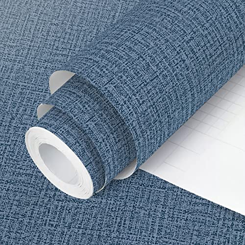 Blue Wallpaper Grasscloth Peel and Stick Wallpaper 17.7inch x 118.1inch Textured Wall Paper Stick and Peel Blue Contact Paper Grasscloth Faux Linen Removable Navy Waterproof Self Adhesive Vinyl - color: Blue, size: 17.7" x 118.1"
