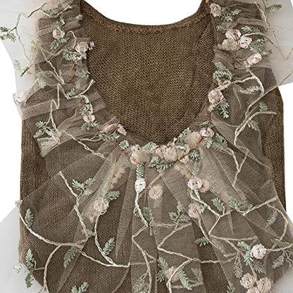 Zeroest Baby Photography Props Lace Hats Outfit Newborn Photo Shoot Outfits Infant Photos Baby Girl Photoshoot - color: Brown