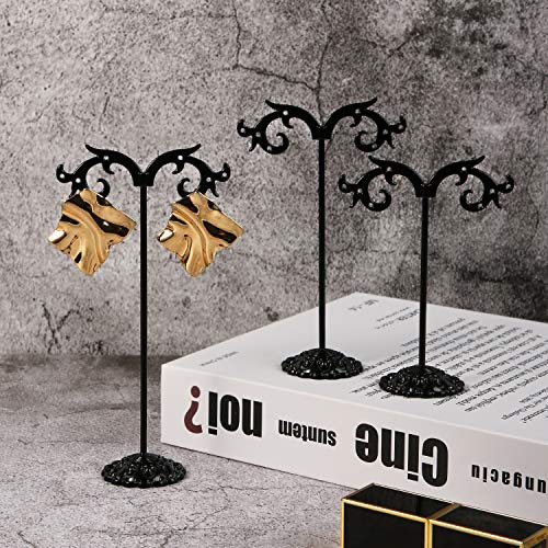 Black Earring Stand Detachable Metal Earring Display Storage Rack for Photography Jewelry Props Show Closet Retail Store Display 3 Pcs, Hook Shape