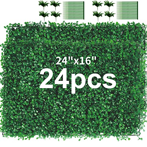 TOPDEEP 24 Pieces 24"x 16" Artificial Boxwood Panel, Grass Wall Panel, Boxwood Hedge Wall Panels UV Protected Suitable for Artificial Green Wall Decor, Fence Garden Wedding Backyard Decor - color: Dark Green, size: 24"X16" 24pcs