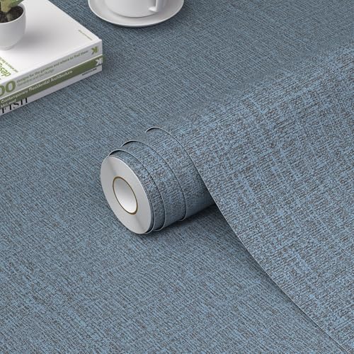 WADILE Grasscloth Peel and Stick Wallpaper 15.7in x 78.7in, Textured Contact Paper for Cabinets, Faux Linen Wall Paper Pull and Stick, Fabric Vinyl Wallpaper Self Adhesive Navy Blue - color: Navy Blue, size: 15.7" x 78.7"