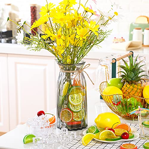 MTLEE 90pcs Artificial Plant Fruit Decor Set, Including 30 Simulation Lemon Slices, 50 Clear Acrylic Ice Cubes, 10 Artificial Cherry Fruits for Home Decor, Wedding Vase Filler, Photo Prop