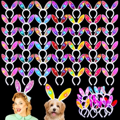 Zeyune 100 Pcs Light up Bunny Ears Headband, LED Ear Rabbit Hairband, Plush Luminous Headdress Party Hair Accessories for Women Men