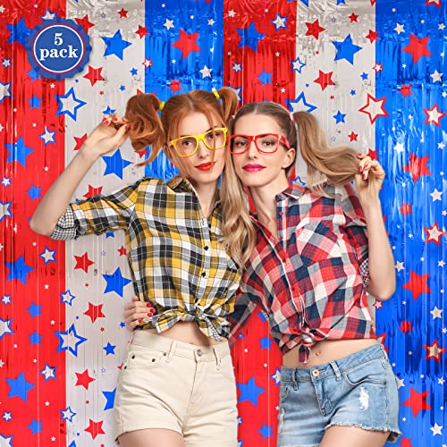 LOLStar 4th of July Decorations, Red White Blue 5 Pack America Star Tinsel Foil Fringe Curtains, 4th of July Photo Booth Prop Streamer Backdrop for Independence Day, Memorial, Labor, Patriotic - size: 5 Pack