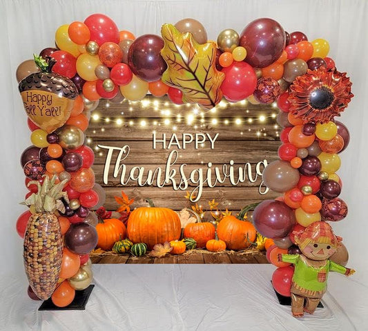 Thanksgiving Backdrop 7x5ft Happy Thankgiving Day Banner Party Decorations Pumpkin Wooden Board Photo Background Photo Booth Props - color: Brown, size: 7x5ft