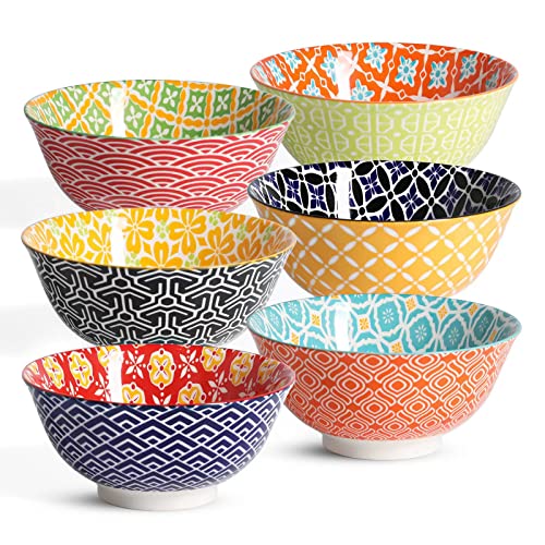 Metahom Ceramic Cereal Bowls, 23 Oz Colorful Soup Bowls, Deep Porcelain Bowl Set for Salad, Dessert, Pasta, Ice Cream,Set of 6 - color: Vibrant Colors, size: 6 inch