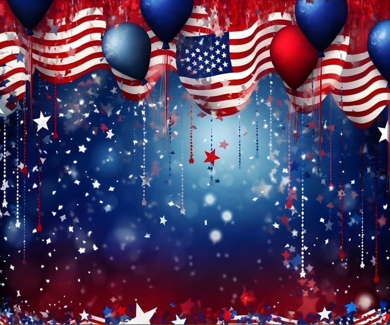 4th of July Backdrop Patriotic Backdrop American Flag Independence Day Veteran Day Banner 10x10ft Favors Red White Blue Stars Balloons Bokeh Photo Background Studio Props - color: Deep Blue, size: 10x10ft