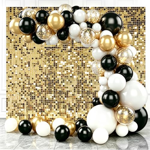 Light Gold Shimmer Wall Backdrop,Shiny Sequins,48Pcs Sequins Backdrop Panels,Glitter Bling Photo Background for Birthday Party Wedding Engagement Anniversary Graduation (Each 1FT², Total 48FT²) - color: Light Gold, size: 6 FT x 8 FT