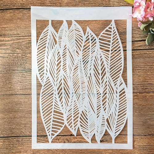 TIAMECH A4 Reusable Leaves Stencil for Painting - Hollow Leaves Layering Template, DIY Wall Art, Wood Furniture, Scrapbook & Crafts (8.3x11.7inch) - style: Leaves