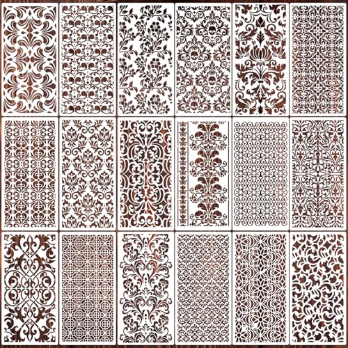 Damask Stencils for Crafts Reusable Texture Stencils Mixed Media Stencil Background Drawing Templates for Painting on Wood Wall Fabrics Crafts Furniture - style: Damask