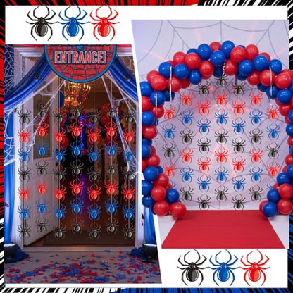 Xinnun Spider Party Decorations Hanging Banners Garland Red Blue Black Spider Banner Cutouts Ribbon Streamers for Birthday Baby Shower Party Decorations Supplies - style: Hero