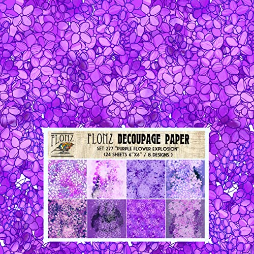 Decoupage Paper Pack (24 Sheets 6"x6") Purple Flower Explosion # Vintage Styled Pattern Paper for Decoupage, Craft and Scrapbooking - color: Five