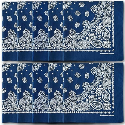The Peacock Crew Premium Soft Cotton Bandanas Pack for Men and Women Paisley 22 x 22 inches - color: Pack of 10 Navy Blue