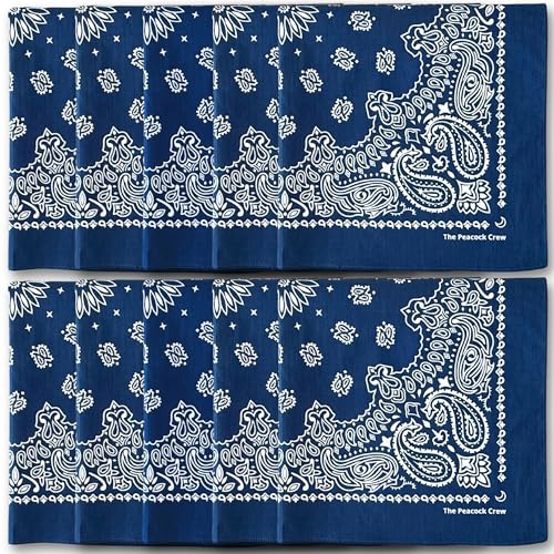 The Peacock Crew Premium Soft Cotton Bandanas Pack for Men and Women Paisley 22 x 22 inches - color: Pack of 10 Navy Blue